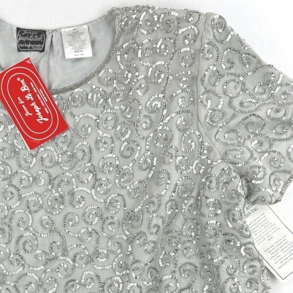 Joseph‎ Le Bon 100% Silk Sequin Blouse Size 30W Silver Vintage Boutique - New